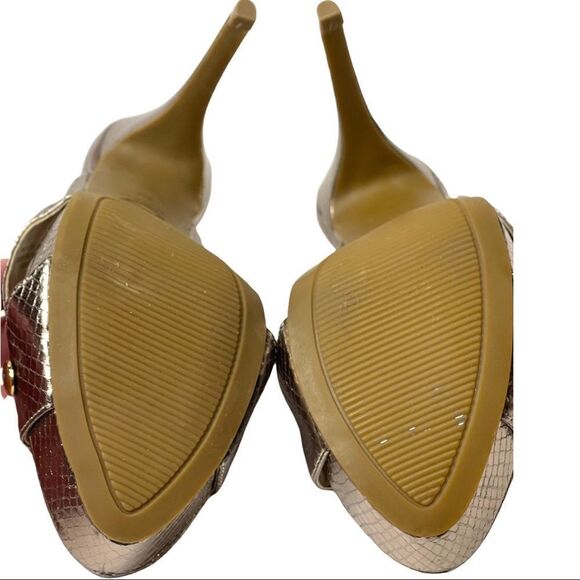 Guess Metallic Gold Faux Snakeskin Platform Stiletto Heels Size 6 - Picture 9 of 10